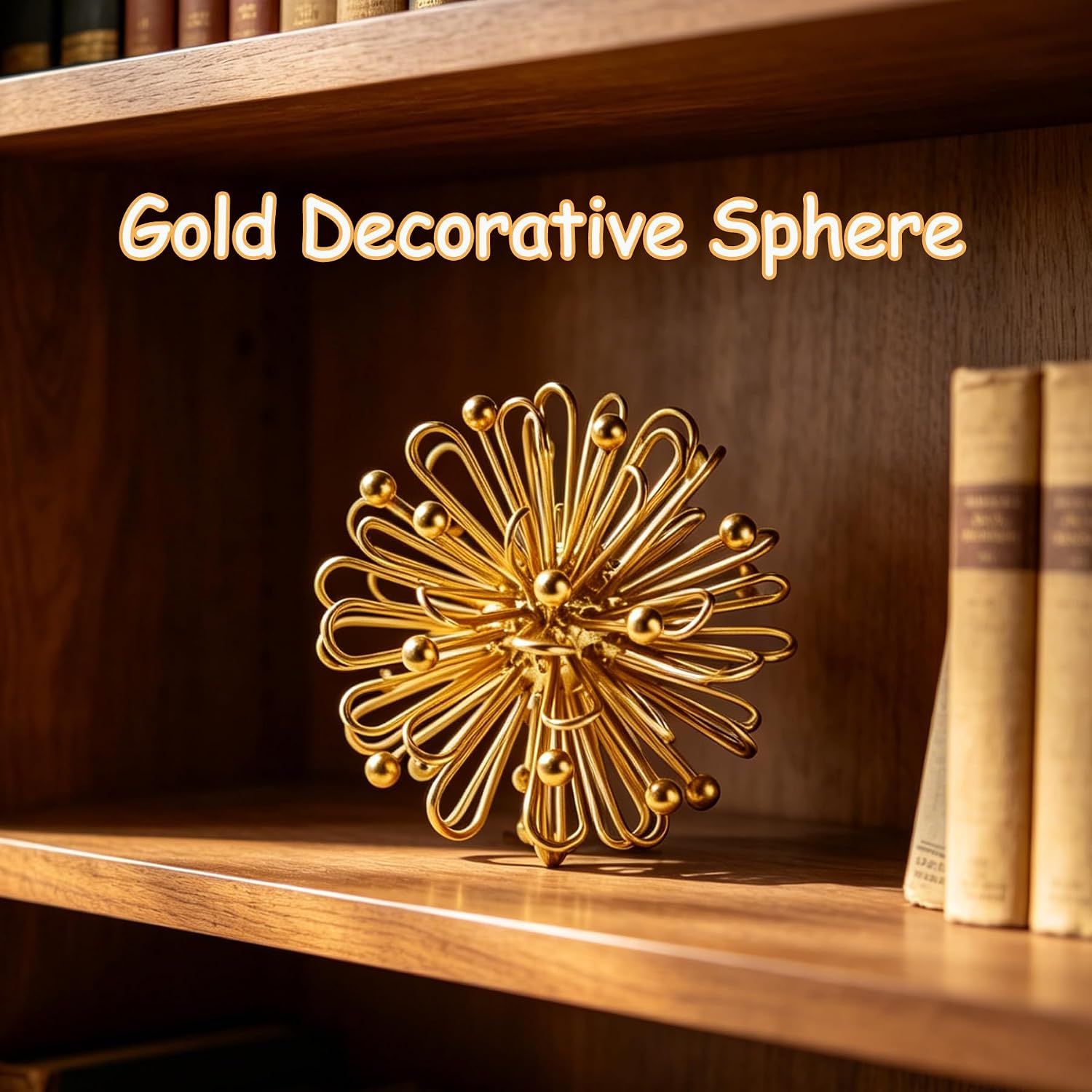 Metal Decorative Sphere for Home Decor - Distressed Gold, Hand Painted, Modern Decorative Balls for Living Room, Bedroom, Kitchen, Bathroom, Office - Table Decorative Orbs for Centerpiece