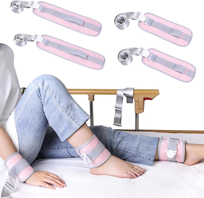 4 Pcs Medical Restraint Band, Bed Restraints for Elderly, Ankle and Wrist Restraints for Seniors with Dementia, Bed Restraint with Adjustable Buckle for Queen Size Bed,Pink