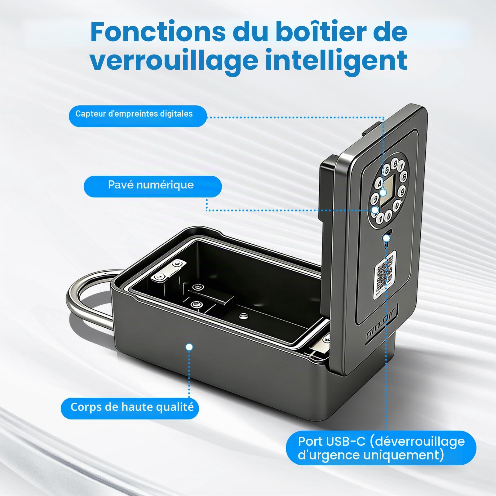 Coffre-fort à clés intelligent – Contrôle par application et code PIN, Bluetooth, empreintes digitales, coffre-fort mural pour clés avec kit de montage, armoire à clés avec couvercle résistant