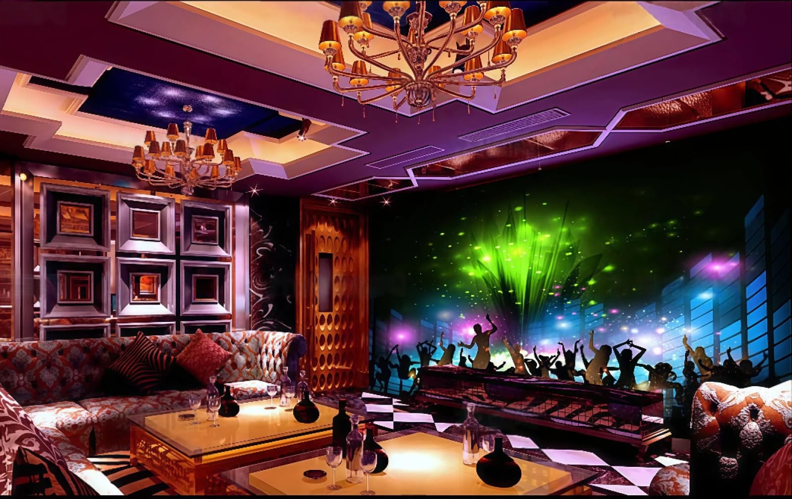 rskjdghshd Wallpaper Cool Dark Night Green Light Dance Hall Music Theme Nightclub Bar Western Restaurant Background Wall Mural Afternoon Tea Coffee Shop Wallpaper,3D,250x175cm