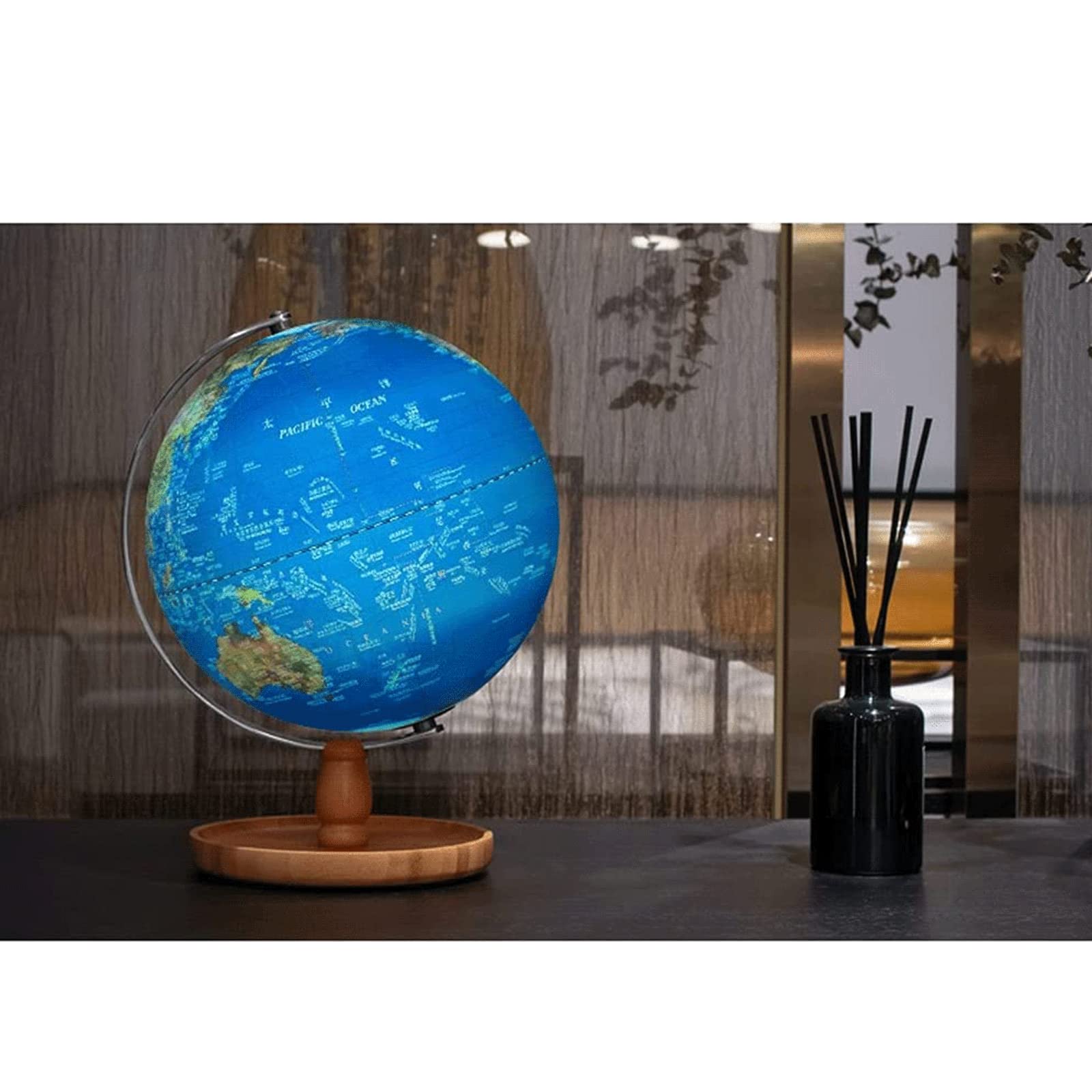POCHY Mappamondi Globo con Supporto in bambù Globi Illuminati Mappamondo Antico retrò Lampada tattile Globi geografici per Adulti Fine e Chiaro