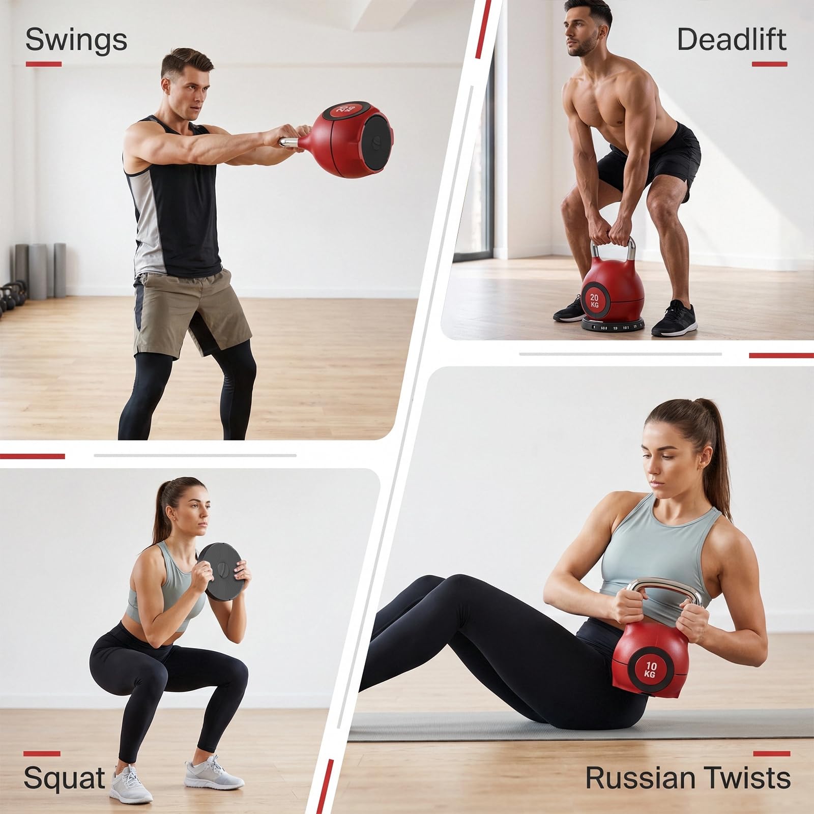 LIFERUN Kettlebell zestaw hantli 7 w 1 | Hantle kulowe do domu na siłownię, zestaw 6 hantli obciążeniowych, sprzęt fitness do domu