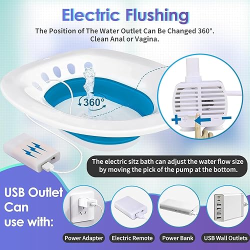 Miniatura 6 de Bañera eléctrica para asiento de inodoro, hemorroides y cuidado posparto, asiento de vapor Yoni, remojo perineal, plegable, asiento ancho, cuenco