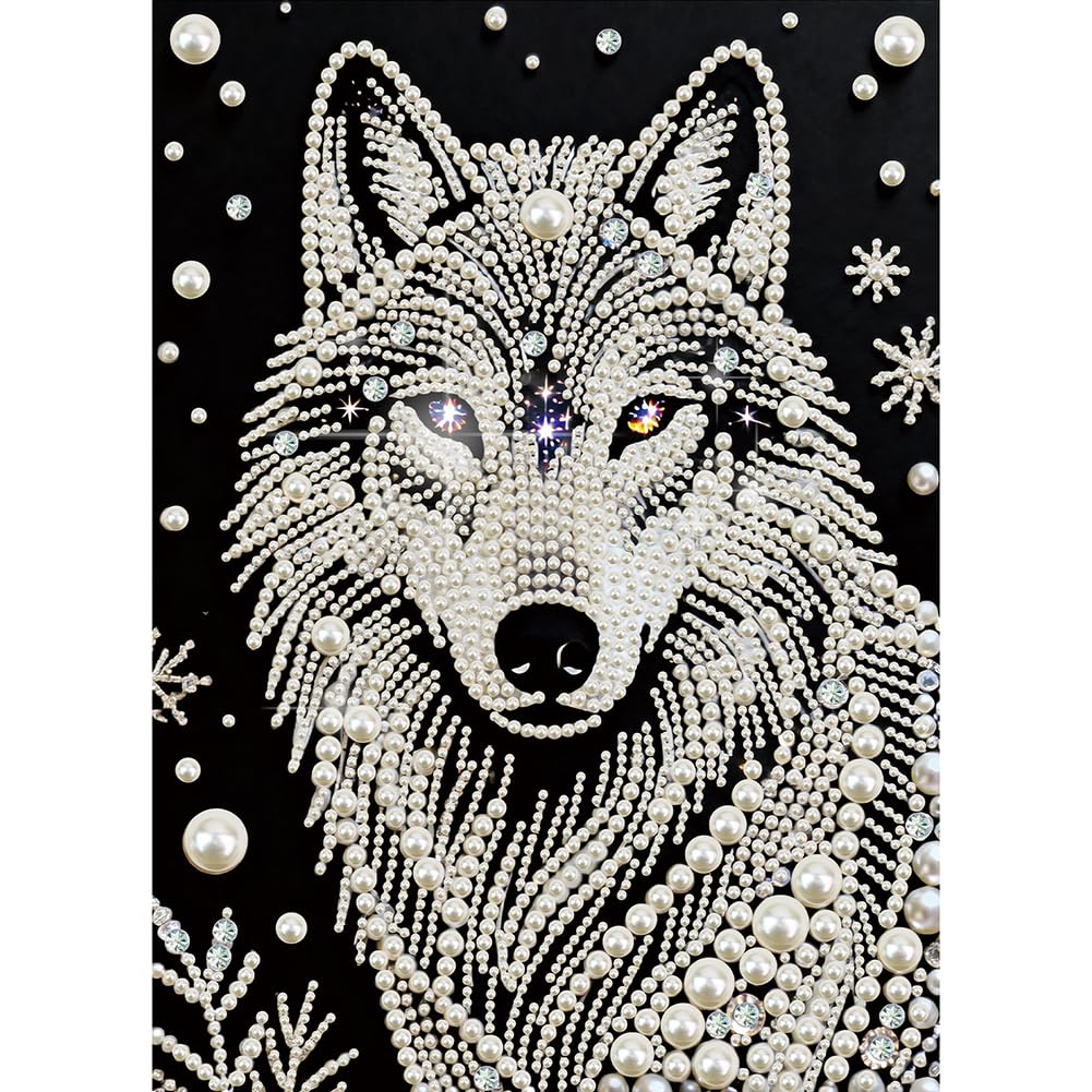 DIADAY 5D DIY Pearl Painting Kit for Adults Wolf, Pearl & Diamond Art Painting Special Shape Rhinestones, Relaxing 3D Relief Art Craft Home Wall Decor Gift, 12 × 16 Inches/30 * 40cm