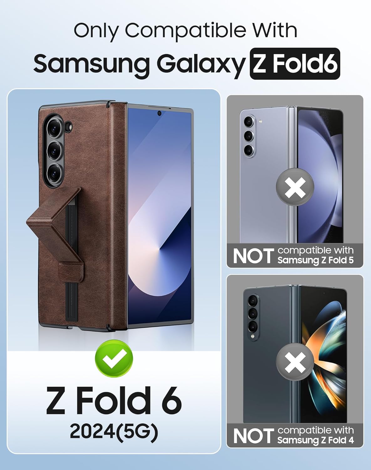 Vizvera for Samsung Galaxy Z Fold 6 Case with [2 Pack Screen Protector][Hold Strap][Hinge Cover] Shockproof Leather Protective Phone Case for Galaxy Z Fold 6(Retro Brown)