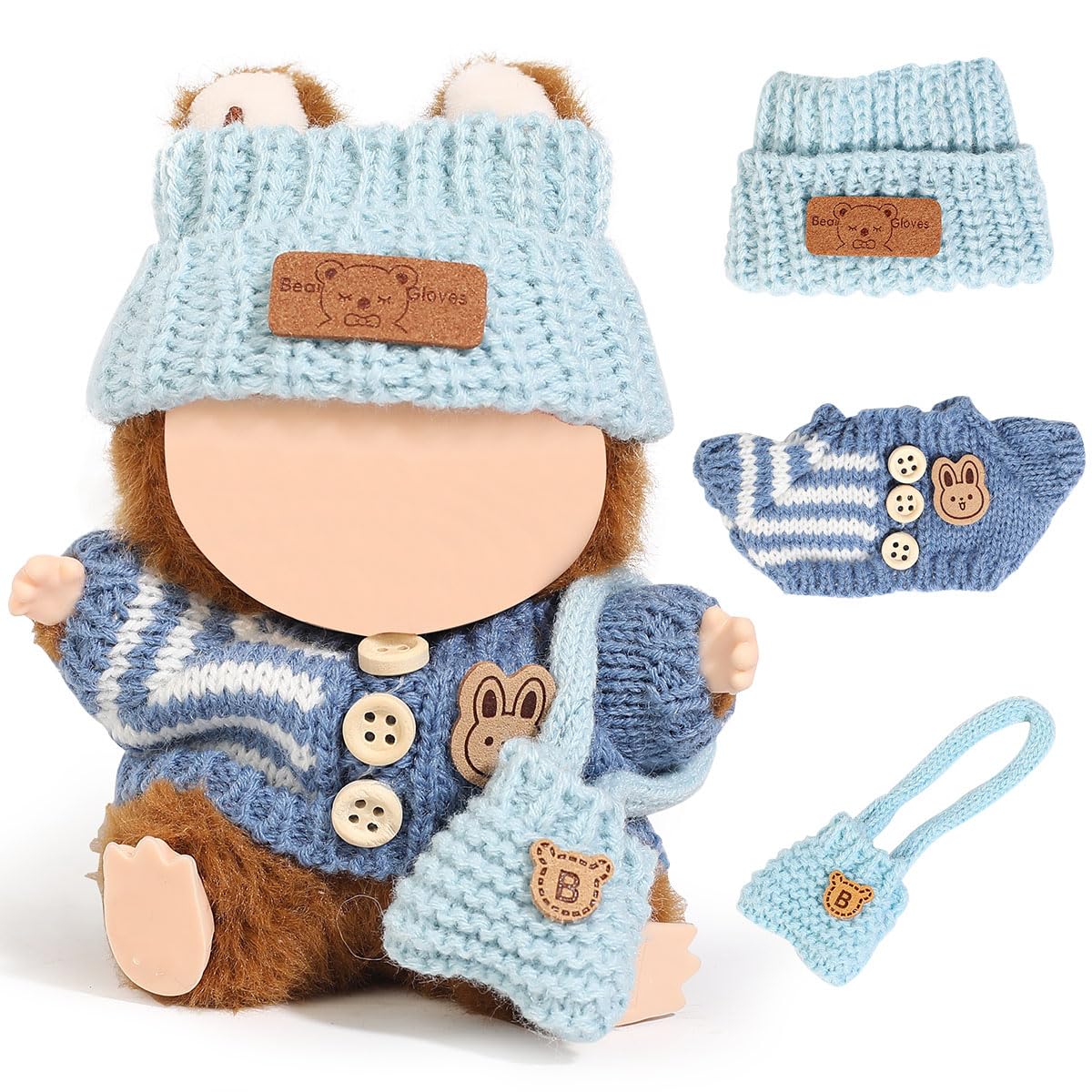 XMBYGY Doll Clothes for Labubu (for Standing/Sitting 17/15cm Doll)(NO Doll)- Multiple Style Accessories Clothes Dress up for Dolls Outfit Included Clothing+ Hat+ Shoulder Bag for Girl Woman (BBB)