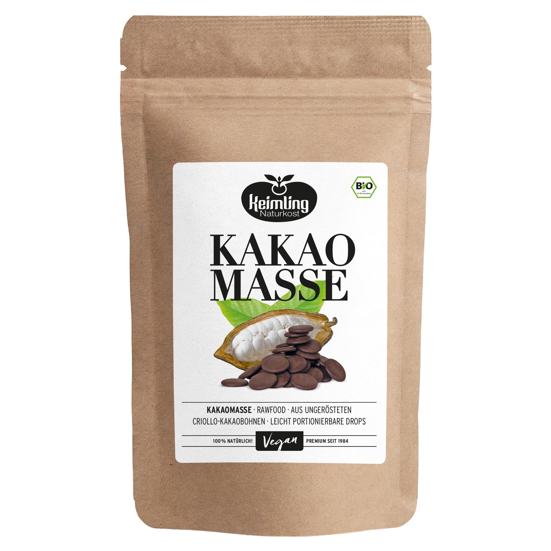 Keimling Bio Kakaomasse 500g Rohkakao Drops ungesüßt ungeröstet 100% rein natürliches Superfood
