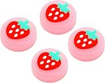 Switch 2 Thumb Grip Button Caps, Cute Luminous Silicone Joystick Caps Replacement Joystick Covers for Switch 2 Controller Accessories 4 Pack - Strawberry Pink