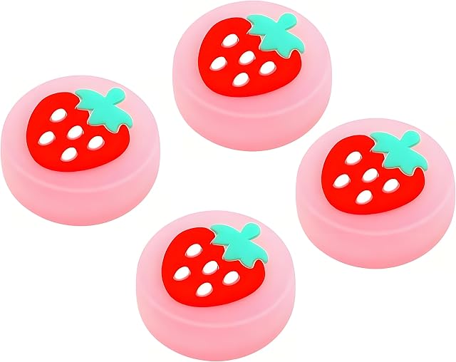 Switch 2 Thumb Grip Button Caps, Cute Luminous Silicone Joystick Caps Replacement Joystick Covers for Switch 2 Controller Accessories 4 Pack - Strawberry Pink