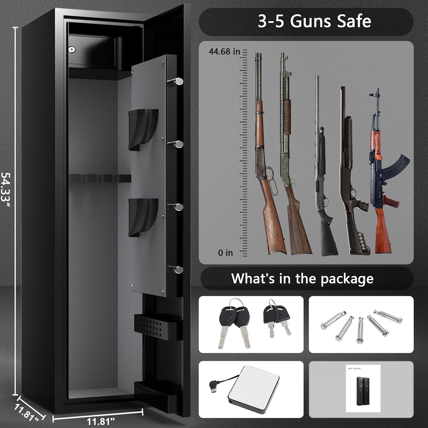 Marcree 3-5 Gun Safe, 180° Quick Access Gun Cabinet for Rifle and Pistol, Rifle Gun Safe with Inner Safe, Electronic Rifle Cabinet with Dual Alarm System, Shotgun Safe for Home Bedroom, Password Lock