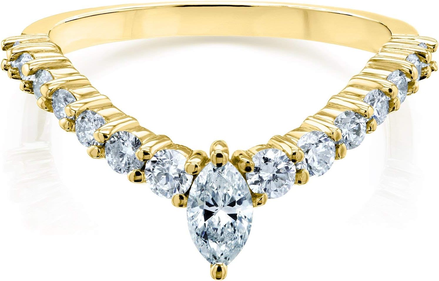 Kobelli Chevron Marquise Point Diamond Ring Ladies Wedding Band 1/2 CTW 14k Yellow Gold, 10.5