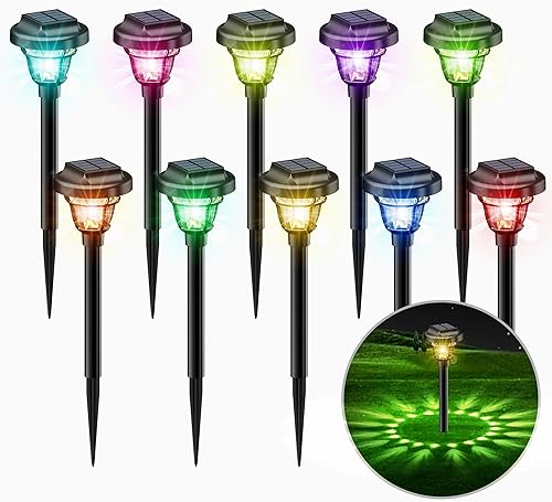 Miniatura 1 de Luces solares para exteriores, luces solares de jardín RGB que cambian de color, paquete de 10 luces solares LED impermeables para exteriores, 12