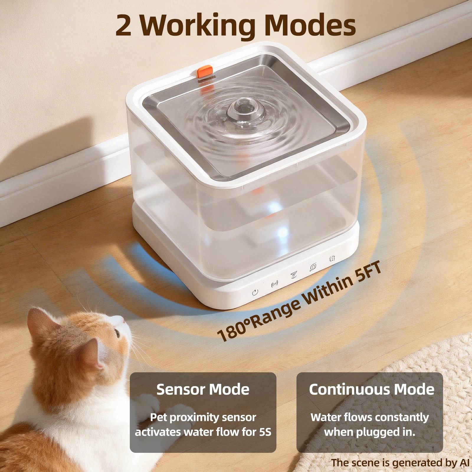 Fuente de agua inalámbrica para gatos, fuente de agua para gatos de 3.2 litros, gran capacidad, funciona con pilas, fuente de agua para mascotas para interiores con sensor de movimiento para gatos y