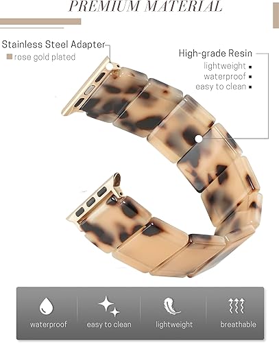 Miniatura 3 de Heesch Correa de reloj de resina elástica mejorada compatible con Apple Watch para mujeres, hombres, correa de reloj de moda con concha de tortuga,
