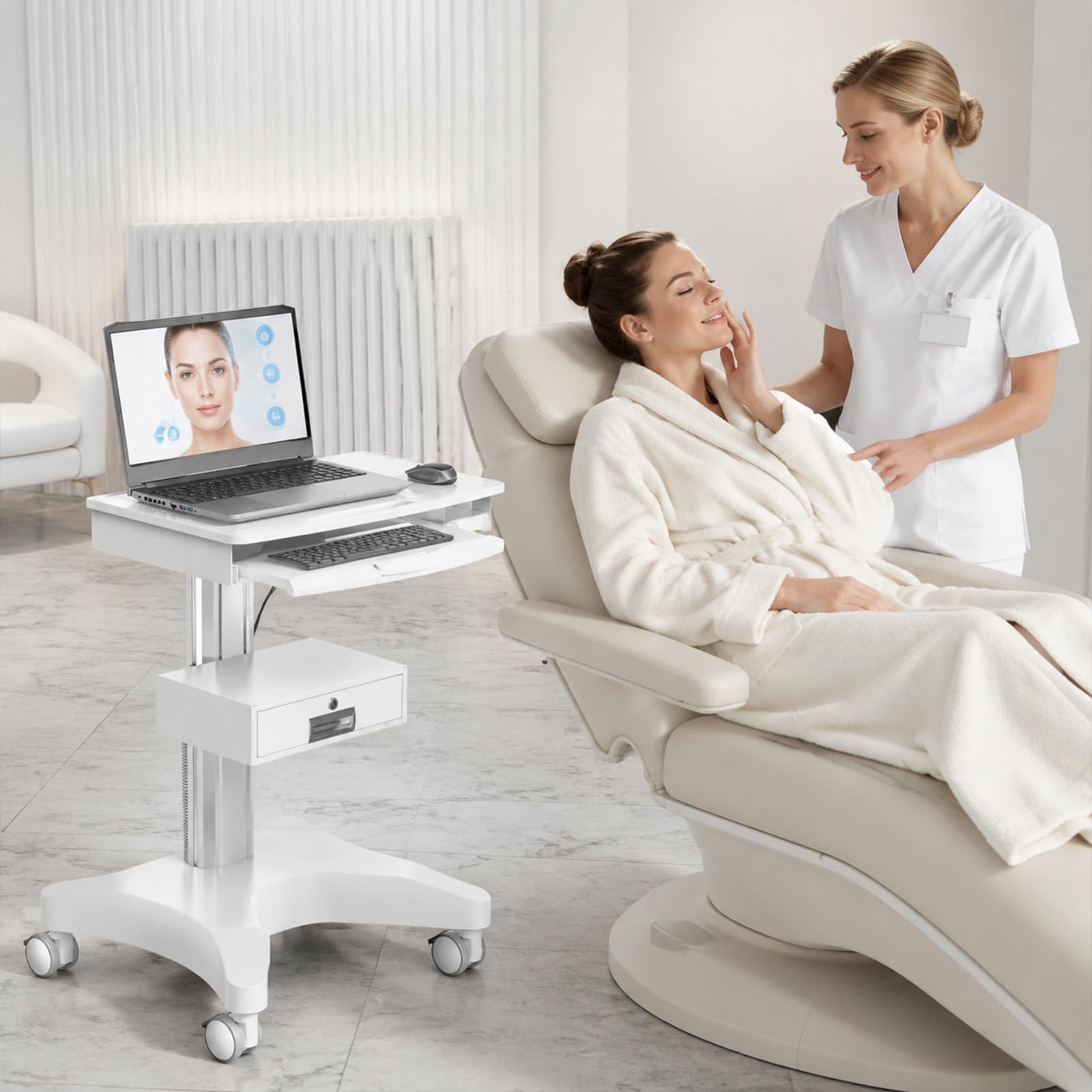 Medical Trolley Cart 30kg Load, Dental Cart Workstation with Laptop Pallet & Oral Scanner Holder, Rolling Utility Cart for Clinic, Hospital, Beauty Salon OC-3