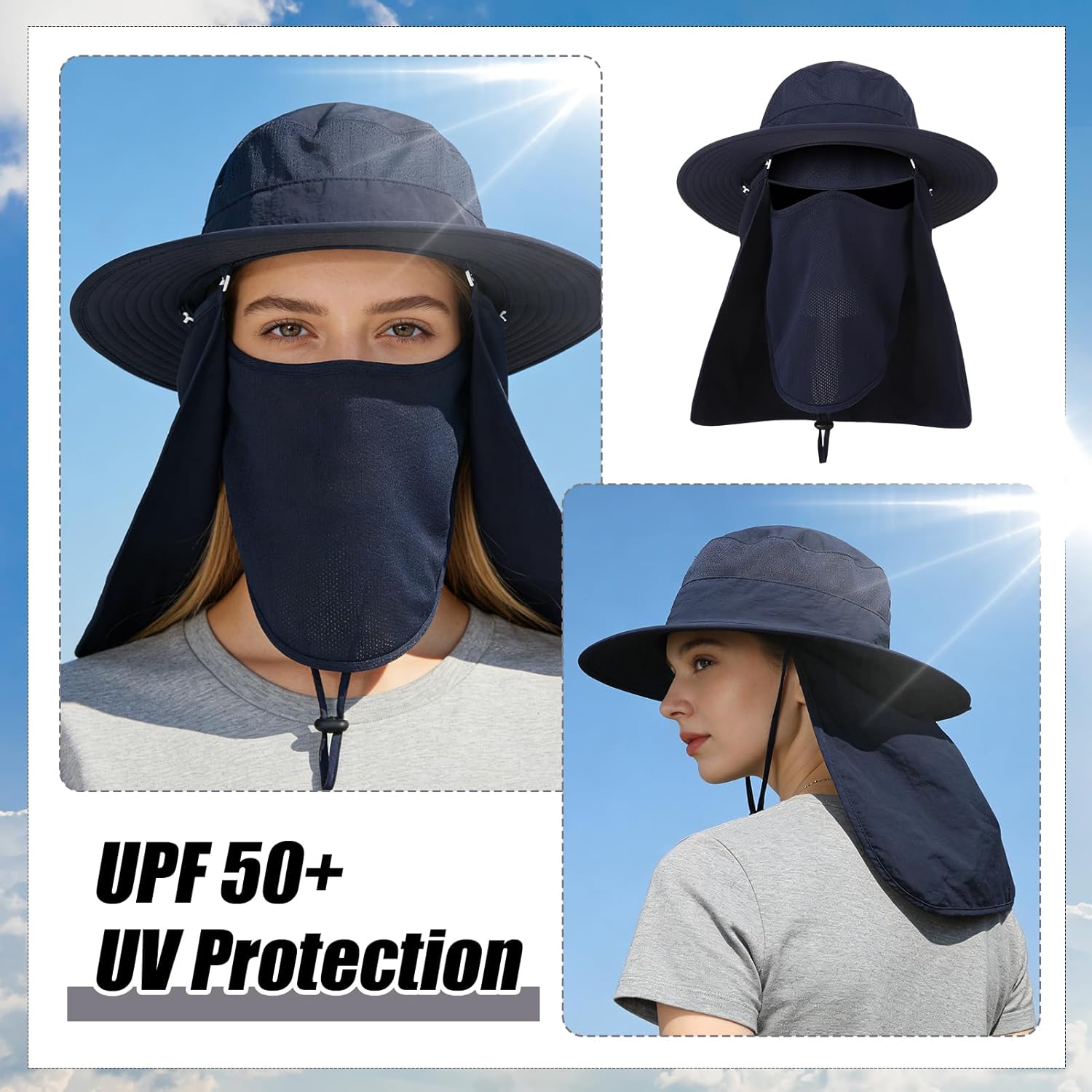 4 Pack Sun Hats for Men Women UPF 50+ Wide Brim Fishing Bucket Hat Summer Outdoor UV Protection Adjustable Neck Flap