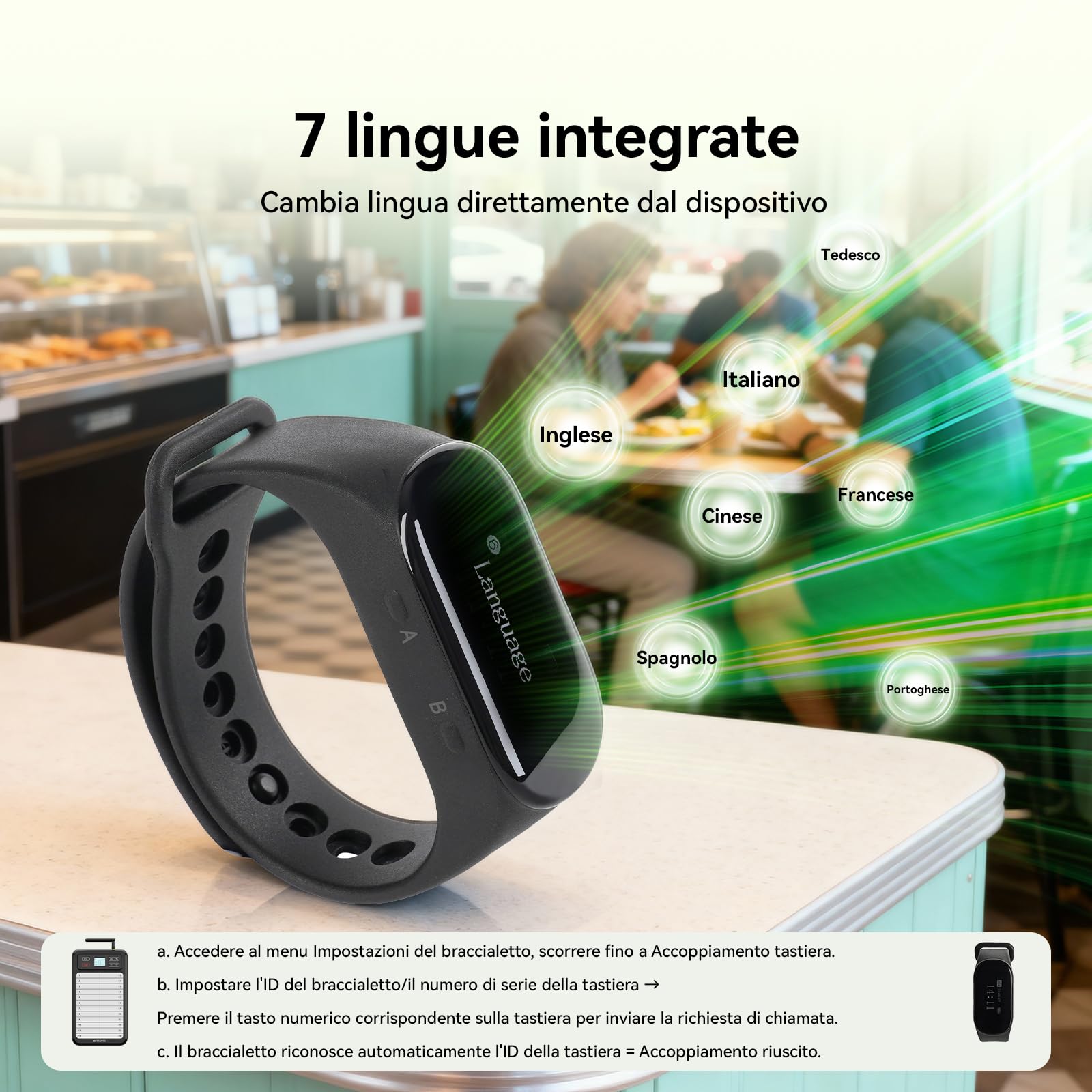 Retekess TD037 Cercapersone Ristorante, Sistema di Chiamata Camerieri con Cercapersone e Beep con Tastiera a 24 Tasti, 4 Ricevitori a Braccialetto per Ristoranti