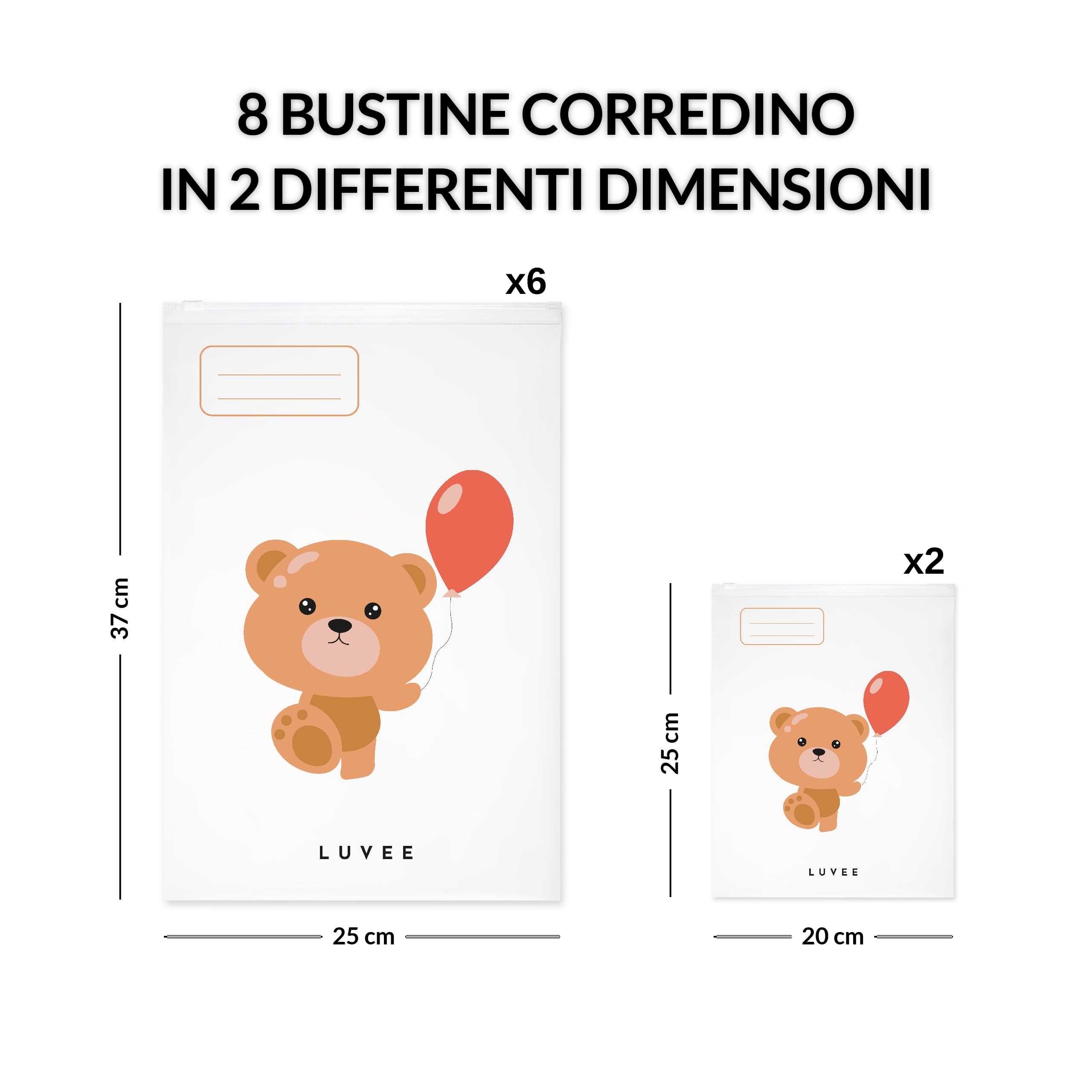 LUVEE Corredino Neonato Ospedale UNISEX 8 Bustine con Etichette Adesive Made in Italy Sacchetti Cambio Riutilizzabili
