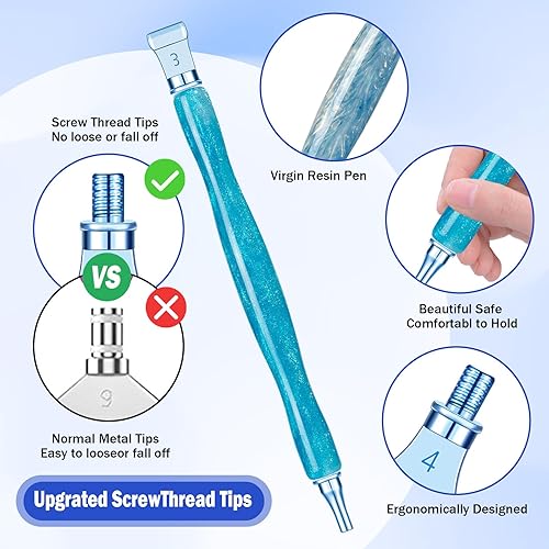 Miniatura 3 de Juego de herramientas de accesorios para bolígrafos de pintura de diamante, 3 bolígrafos de arte de diamante con purpurina y 12 puntas de rosca de