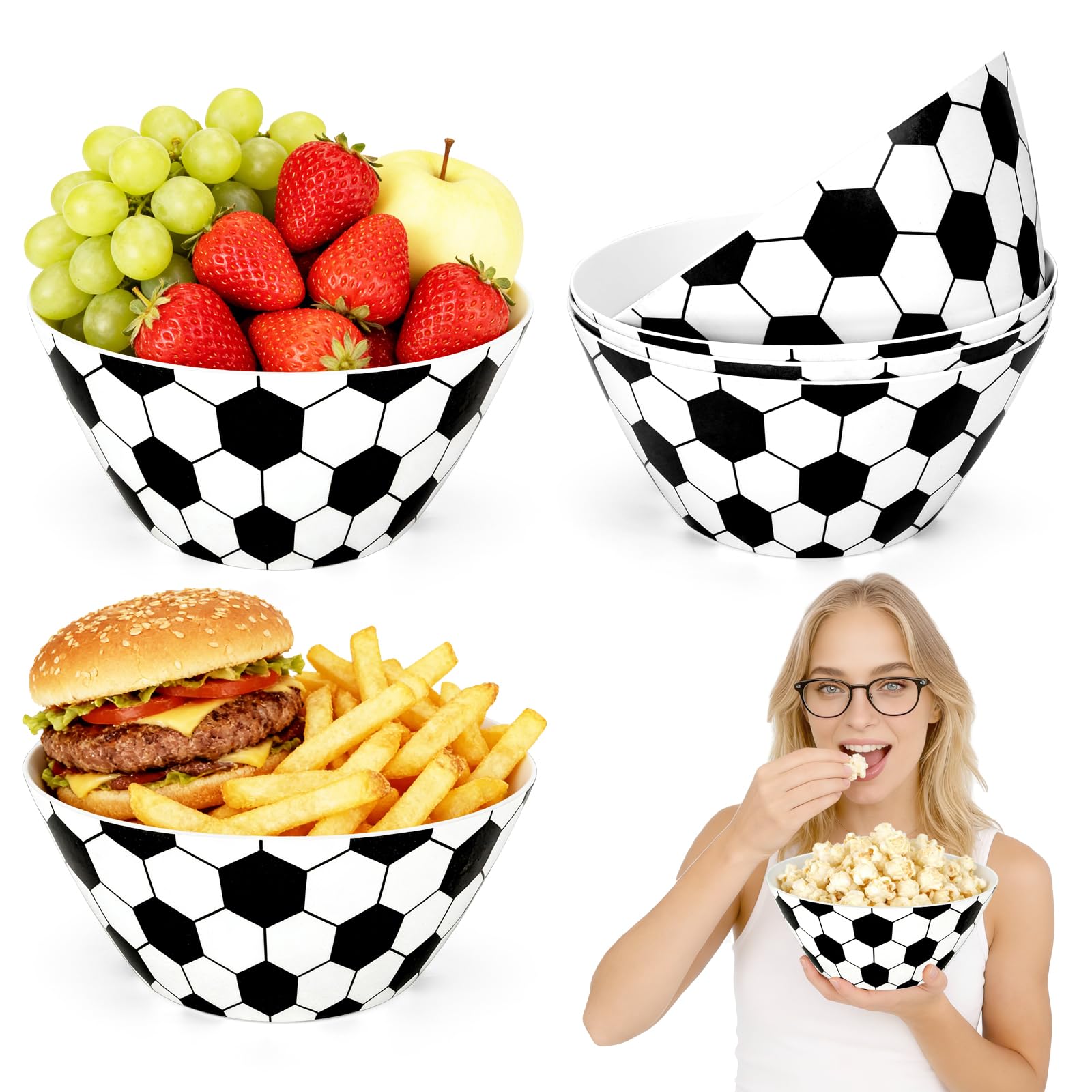 View 1 of ** ONLY 1** EVELOMO 1 Pack Soccer Snack Bowls - Reusable Melamine Soccer Serving Bowl for Game Day, Birthday Party, Tailgating & Sports Events (Soccer)