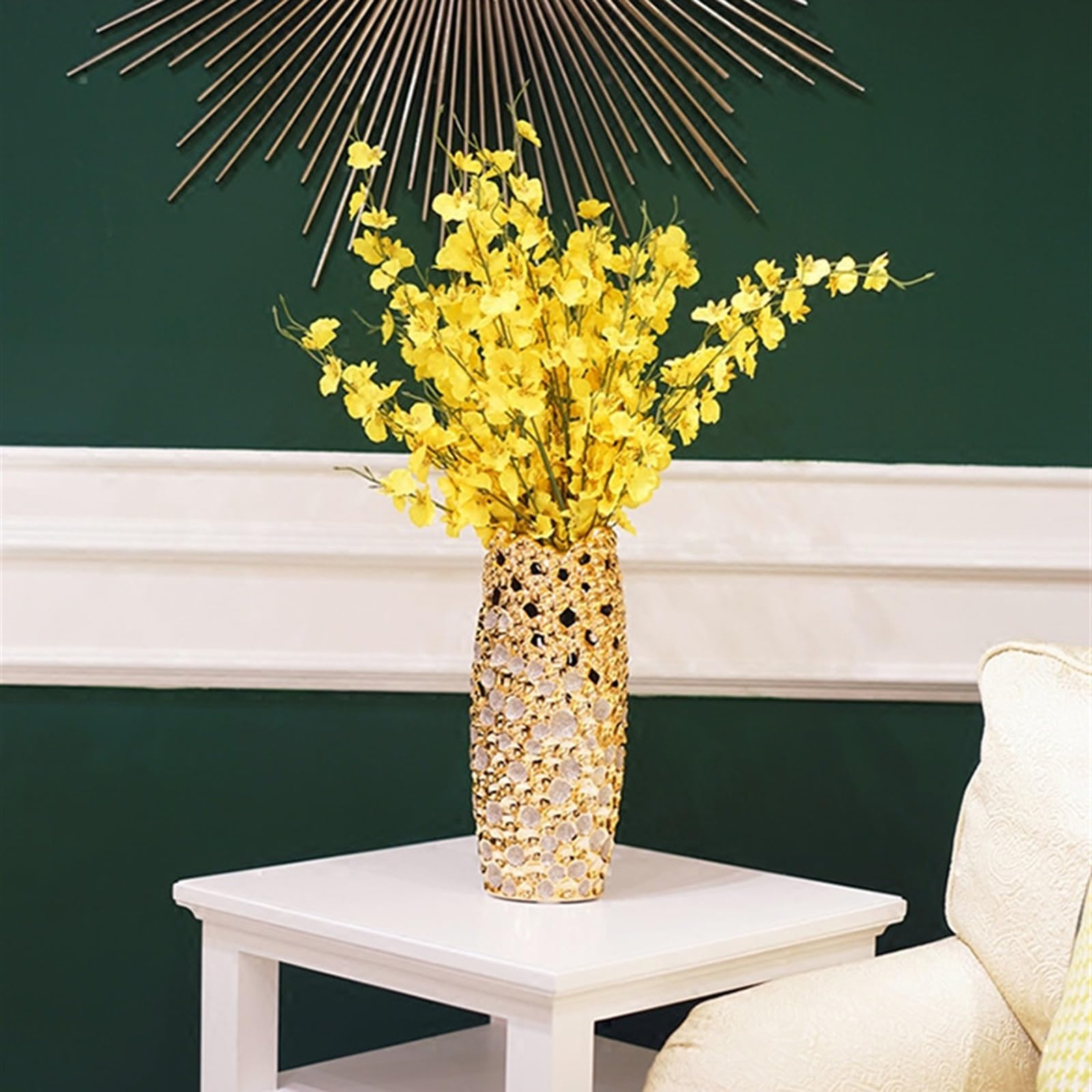 Florero Jarrón Dorado Brillante, decoración Creativa de jarrón, artesanía de cerámica, decoración del hogar, Sala de Estar, Mueble de TV, Arte Floral Moderno Jarrones para Flores
