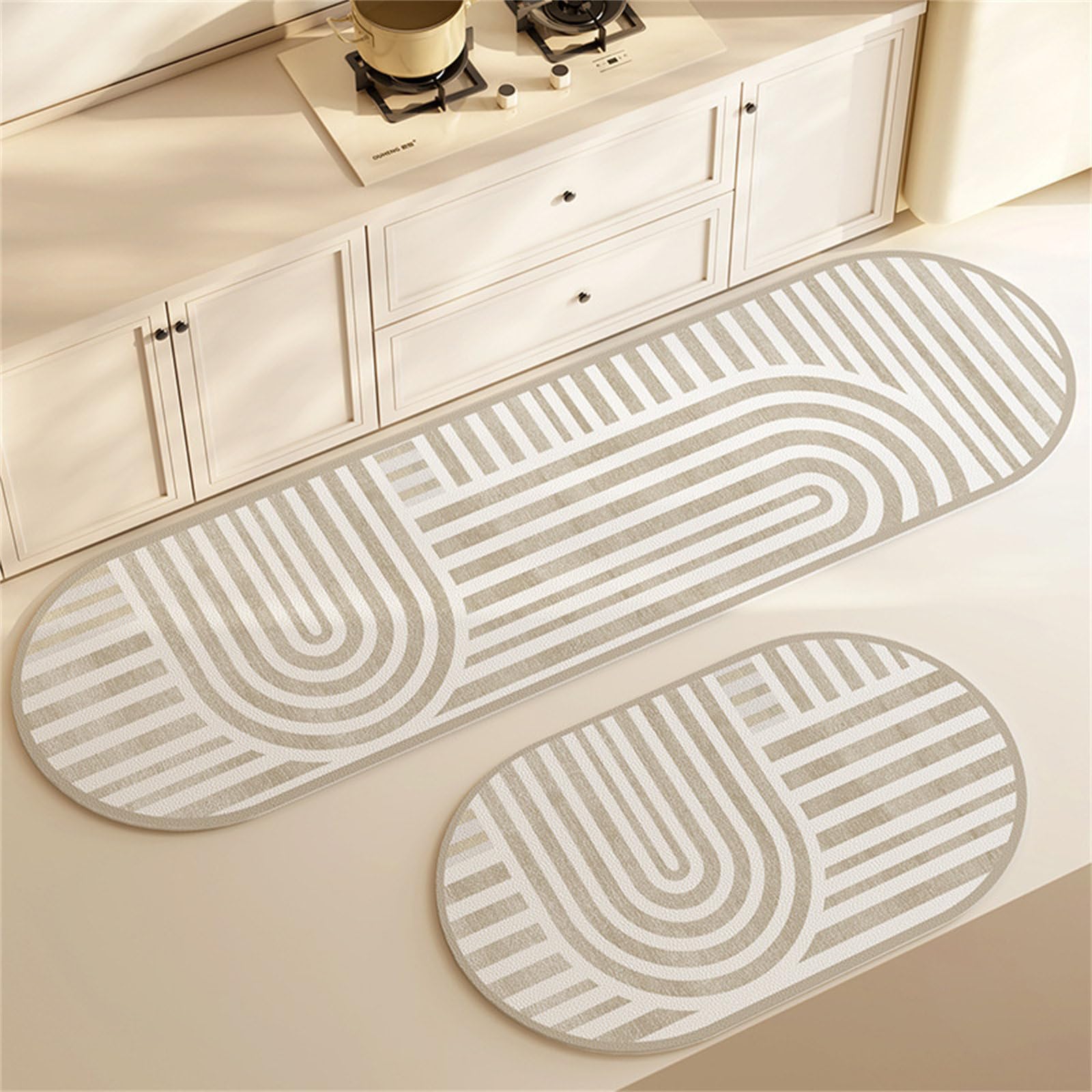 Highdi Oval Kitchen Rug, Water Absorbent Kitchen Mat, Non Slip Washable Anti-Fatigue Standing Mat, Quick Drying Diatom Mud Long Carpet for Entryway, Laundry Room, Hallway, Sink (White,50x80cm)