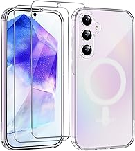 Yoedge Magnetic Case for Samsung Galaxy A55 5G 6.5 Inch with 2 Pieces Tempered Glass Screen Protector, Transparent Case Compatible with MagSafe, Anti-Shock TPU Silicone Case for Samsung A55 5G