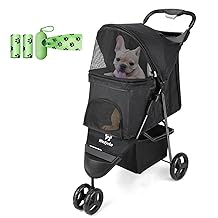 Timati Dog Stroller 3 Wheels Pet Stroller Foldable Dog Cat Carrier Strolling with Brake, Canopy, Cup Holders and Bottom Storage Space (Gray) (Black)