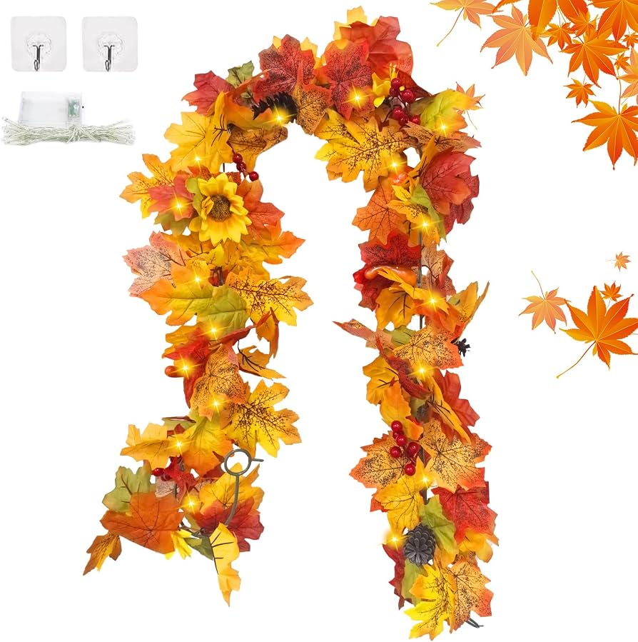 2 Ghirlande Autunnali Con Foglie D'acero Artificiali, 170 Cm, Per Decorazioni Casa, Giardino, Caminetto E Feste Del Ringraziamento