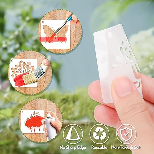 Miniatura 5 de 100 plantillas para manualidades reutilizables, 2.0 x 2.0 in, plantilla de plástico para flores y plantas, plantillas de dibujo para pintar sobre
