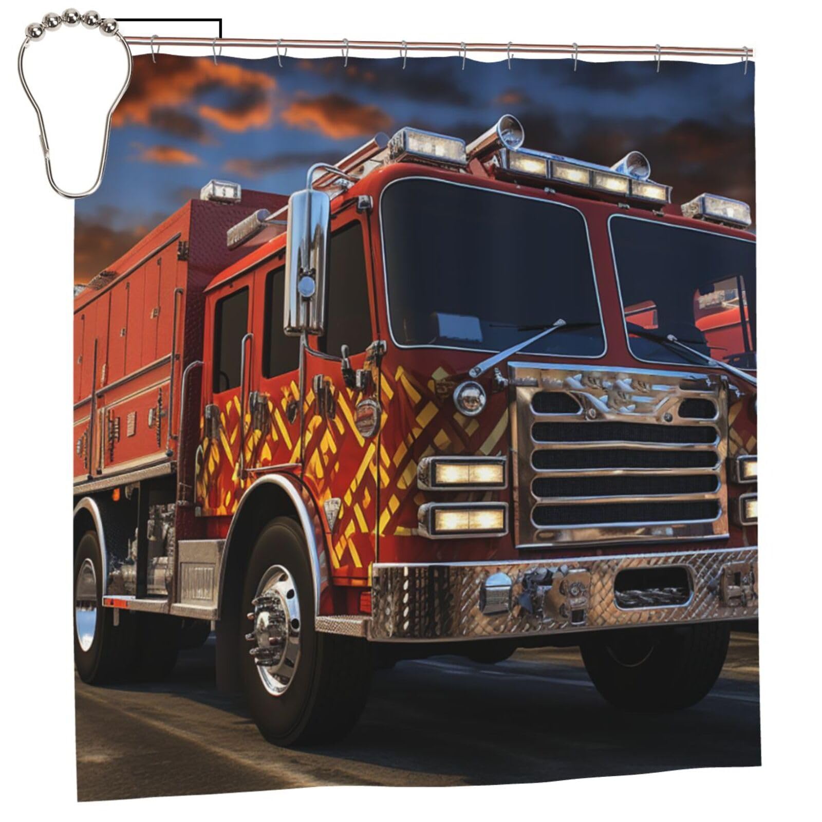FodPand Fire Truck Shower Curtain 70"x70" Waterproof Long Bathroom Curtain Heavy Duty Thick Cloth Bath Curtain Set with Hooks, Modern Abstract Art Pattern Bathroom Shower Curtains
