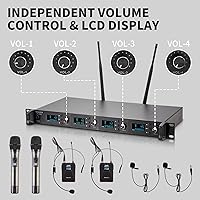 Vista 3 de Sistema de micrófono inalámbrico de 4 canales UHF, 2 micrófonos de mano inalámbricos y 2 micrófonos de diadema Lavalier para karaoke, iglesia