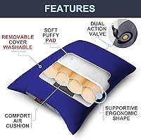 Vista 2 de X-Foam - Almohada inflable para acampar con funda de espuma extraíble, cómoda, lavable, ultraligera, portátil con soporte lumbar para el cuello