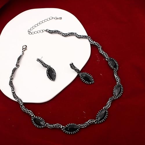 Miniatura 4 de Juego de joyas de boda de cristal austriaco para mujer, gargantilla de serpiente, collar y aretes colgantes para dama de honor