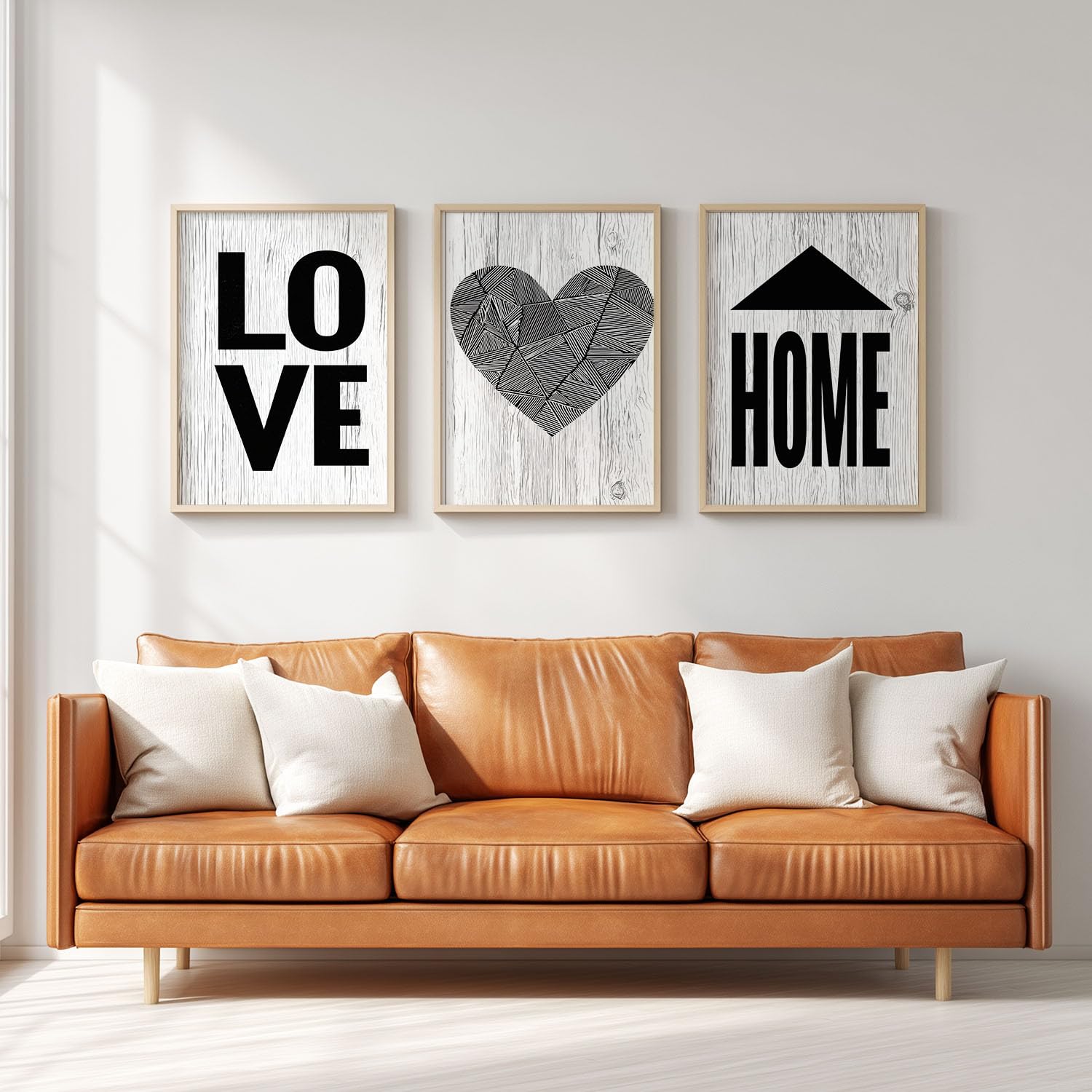 3-częściowy zestaw rustykalnych obrazów w kolorze kości słoniowej, 42 x 59,4 cm, dekoracja ścienna z napisem "Liebe Home" - plakat na płótnie, na parapetówkę, urodziny, rocznicę, Walentynki, wspaniała