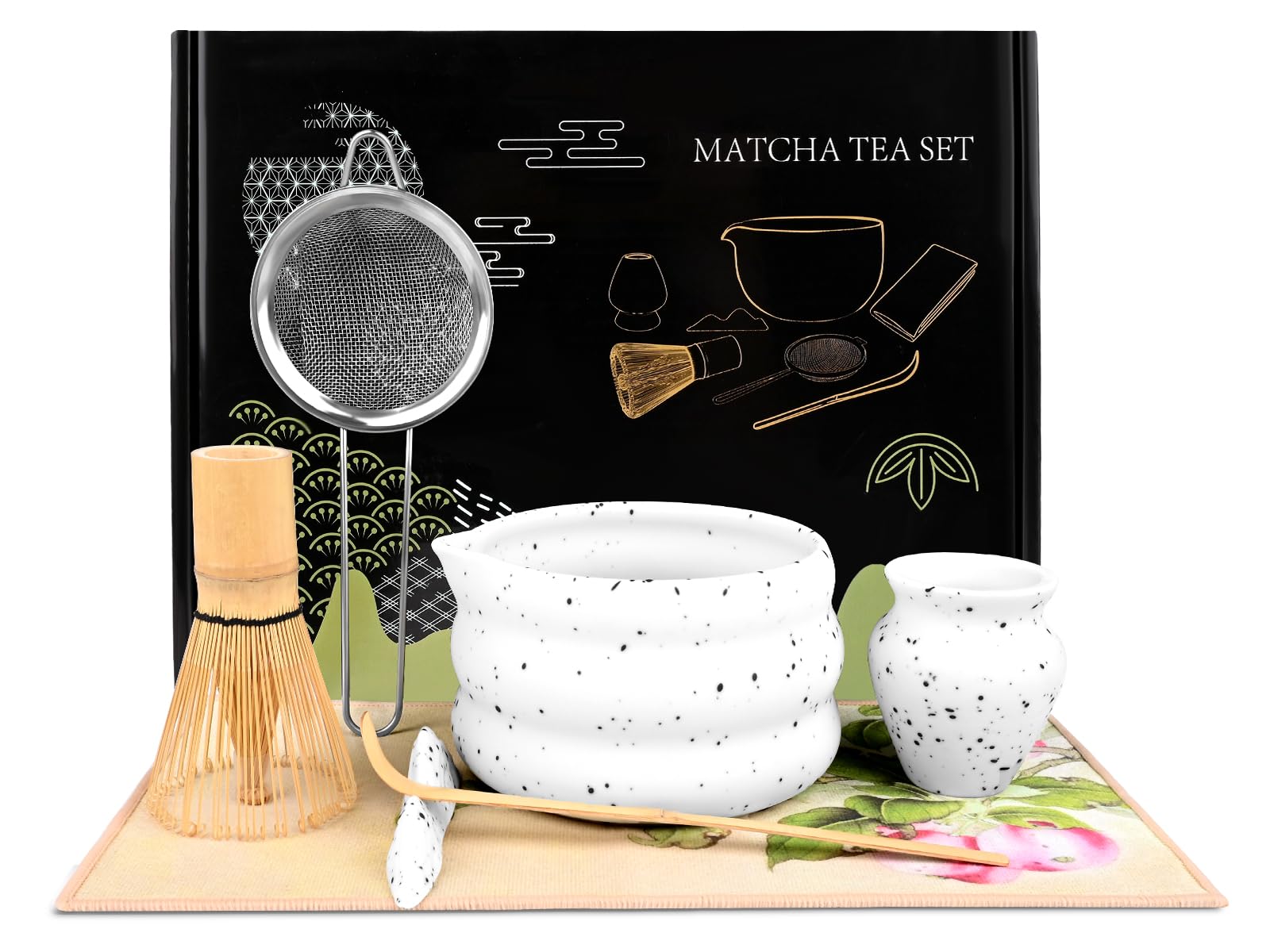 Lot de 7 bols à matcha beige