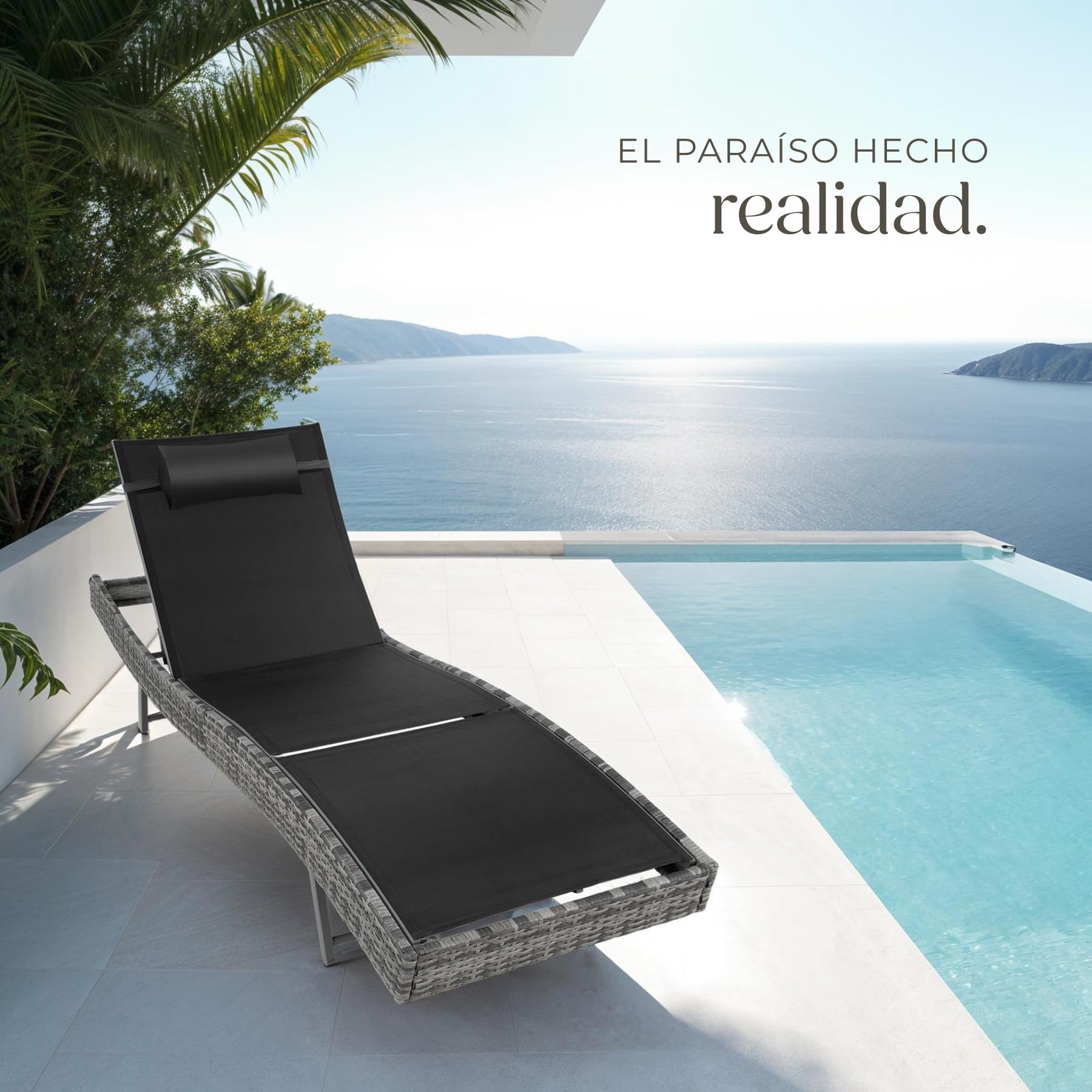tectake® Tumbona Plegable para Jardín, Estructura de Aluminio con Techo Solar, Ajustable, Resistente a Intemperie, Bolsillo Lateral, Tumbonas Jardin Exterior, Muebles Jardin Exterior - Gris Jaspeado