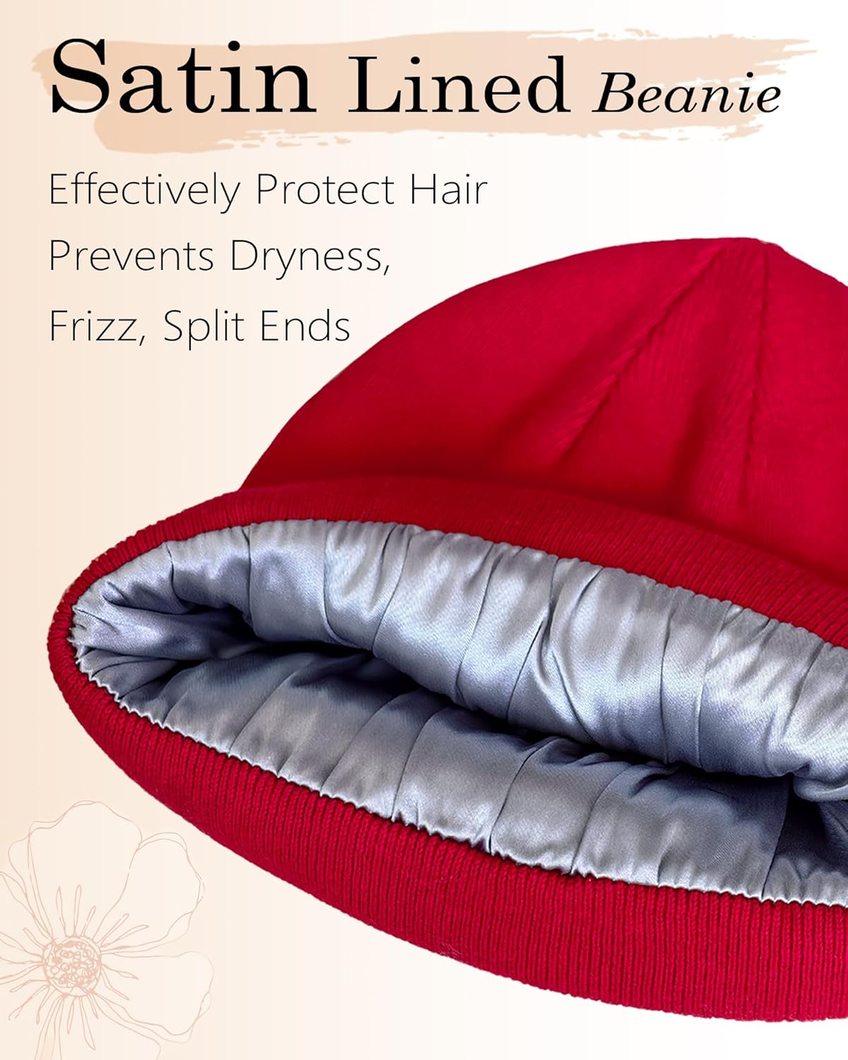 ROYBENS Satin Lined Beanie, 100% Cotton Beanies Hats for Men Women, Slouchy Knit Cuffed Winter Warm Soft Skull Cap Hat - Image 3