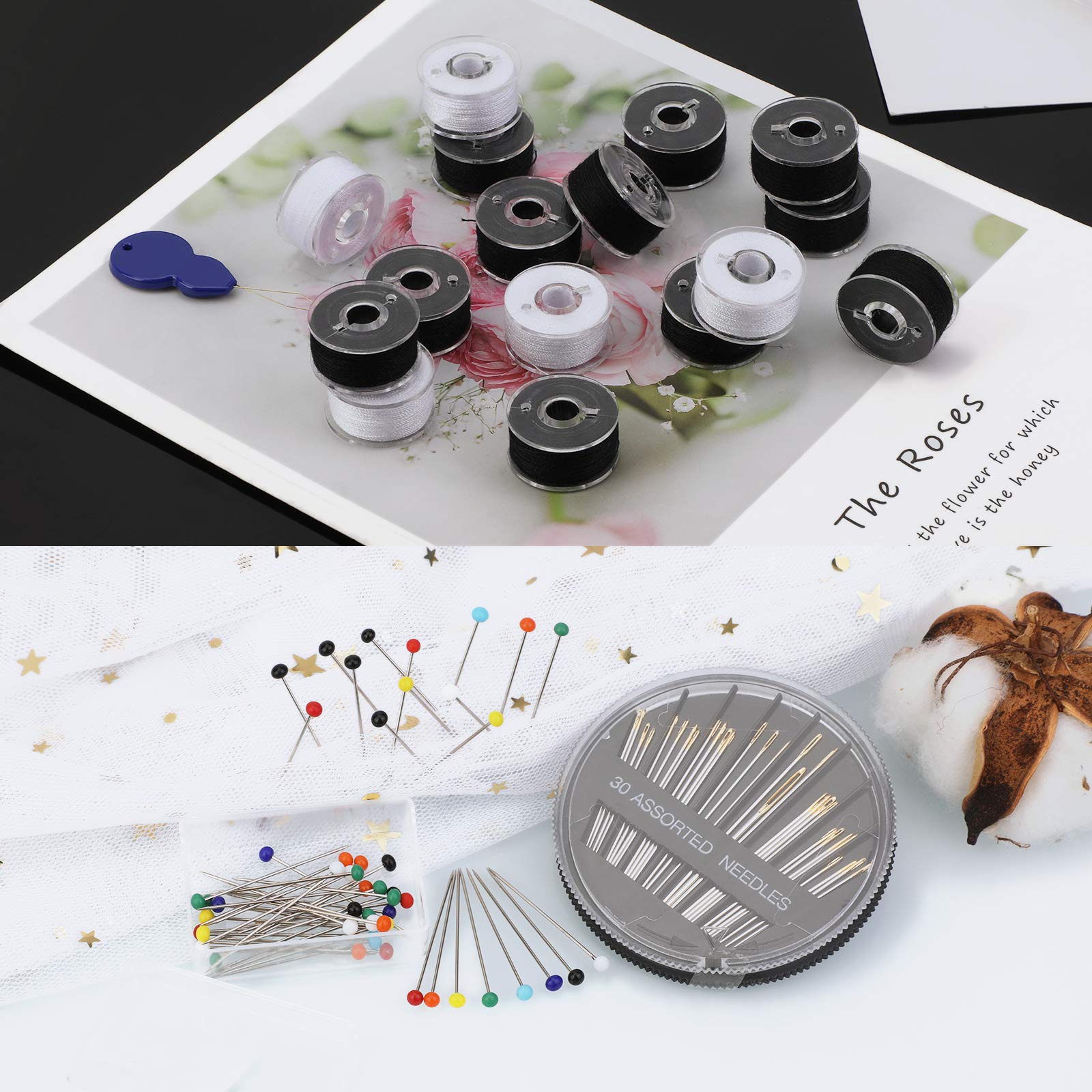 Lot 50 Bobines Fil à Coudre Noir Et Blanc + Aiguilles Et Accessoires - Compatible Brother Singer Janome