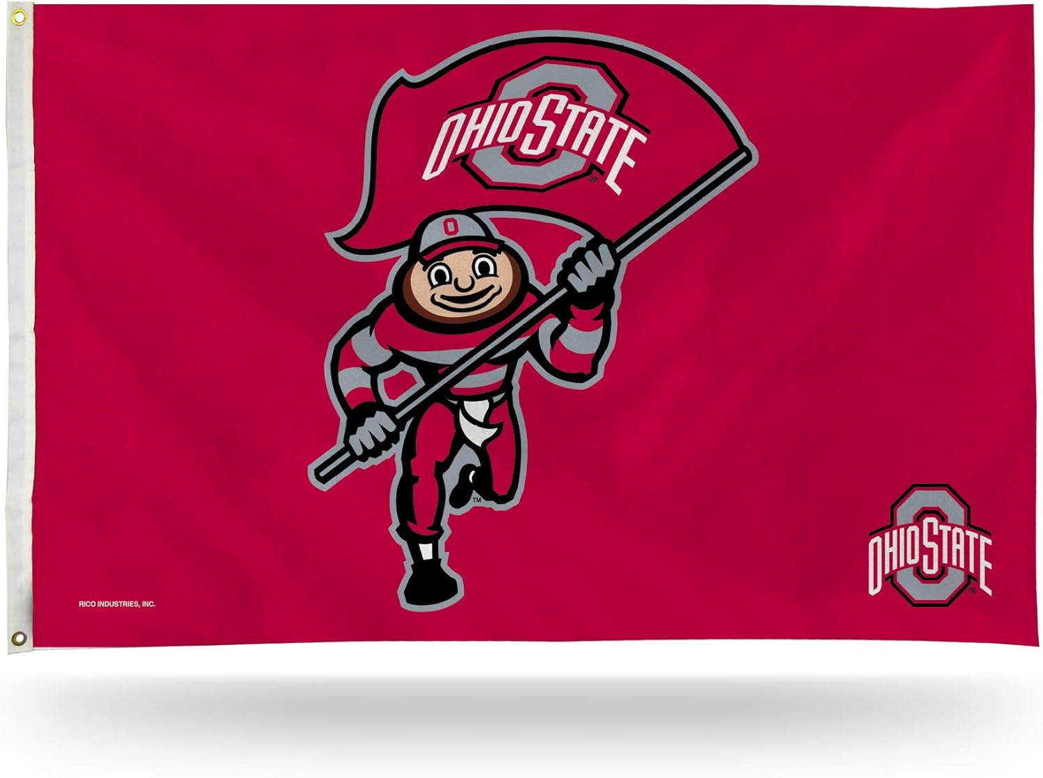 Rico Industries NCAA Ohio State Buckeyes Running Brutus with Flag 3' x 5' Banner Flag Single Sided - Indoor or Outdoor - Home Décor