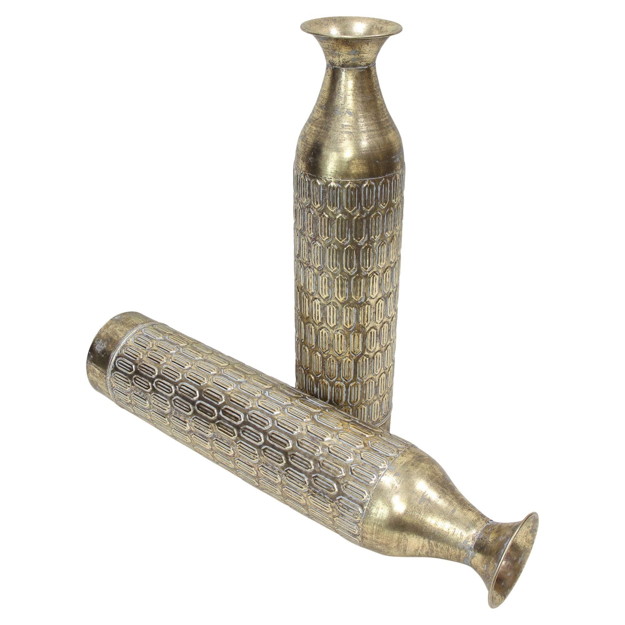 Dekoleidenschaft 2X Bodenvase Gold aus Metall, schlank, 63 & 72 cm groß, XL Vase, Deko Blumenvase