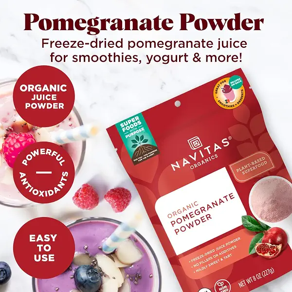 Navitas Organics Pomegranate Powder–Organic Juice Powder-For Smoothies, Desserts, Dips & More – Antioxidant Support - USDA Organic,Non GMO,Kosher,Gluten Free,Vegan (8oz. Bag,45 Servings) (Pack of 6) 4