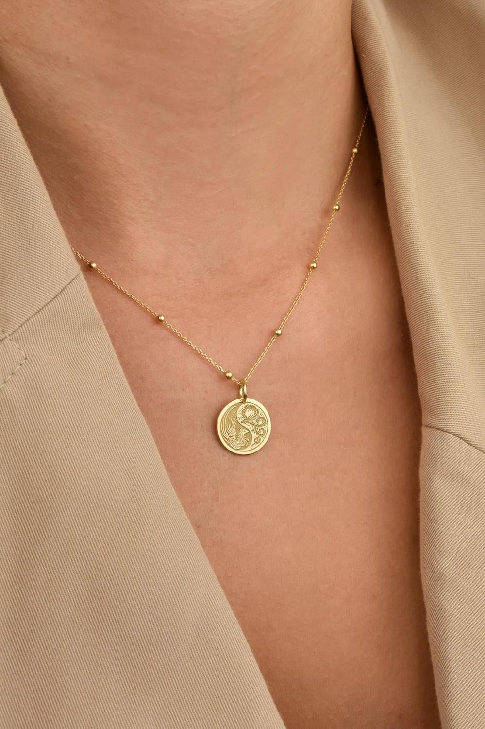 Silver necklace 24mm|18 inch chain |14k real solid ying yang dragon phoenix necklace|mythology jewelry|ancient chinese pendant|ying yang disc charm|necklace for women|gold plating jewelry |PND_YG_1290