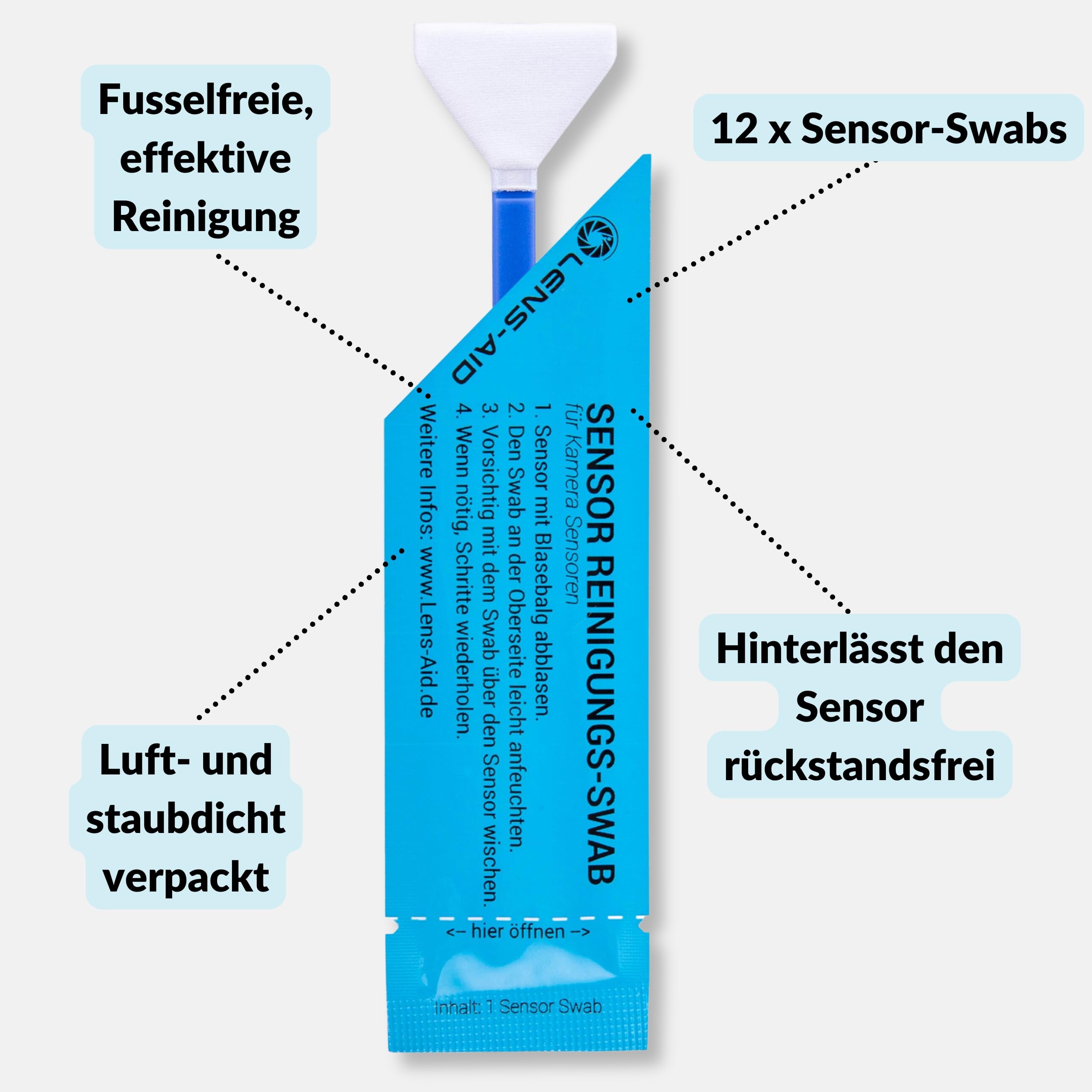 Lens-Aid Sensor Cleaning Swabs zur Reinigung von MFT Kamera Sensoren: 12x Mikrofaser Cleaning Swab 12 mm einzeln verpackt