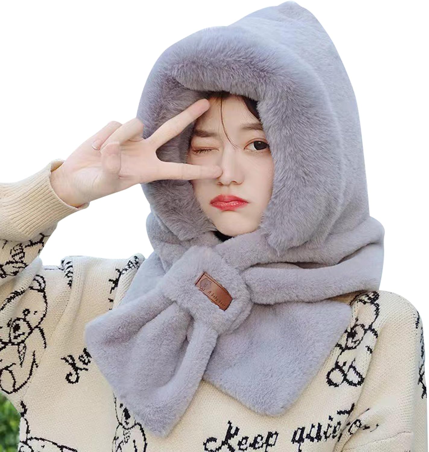 Women Hooded Winter Warm Scarf,Ladies Fluffy Soft Cold Cozy Cute Weather Fashion Hood Scarves Hat with Scarf Attached