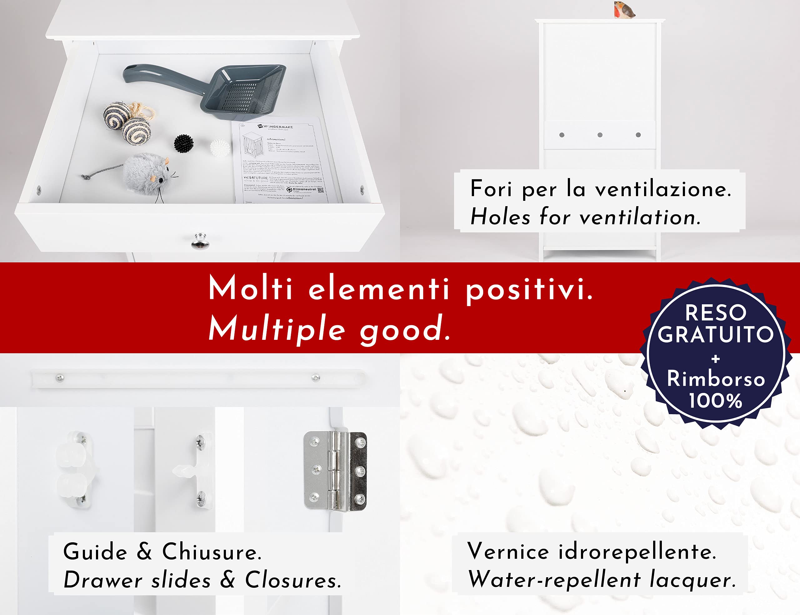 Mobile porta lettiera gatto, mobiletto porta lettiera grande in legno, armadio nicchia per gatti, casetta gatto, modulo mobili per gatti, 51 x 46 x 96 cm, bianco
