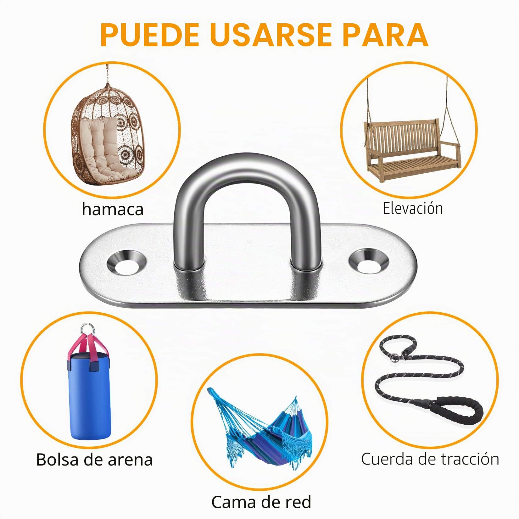 Placa de Ojo, 2 Pcs M8 Placas de Ganchos de Techo de Acero Inoxidable, Ganchos de Anclaje de Pared para Colgar Bandas Correa Hamacas Yoga Toldo, Capacidad de 400 kg, Oval