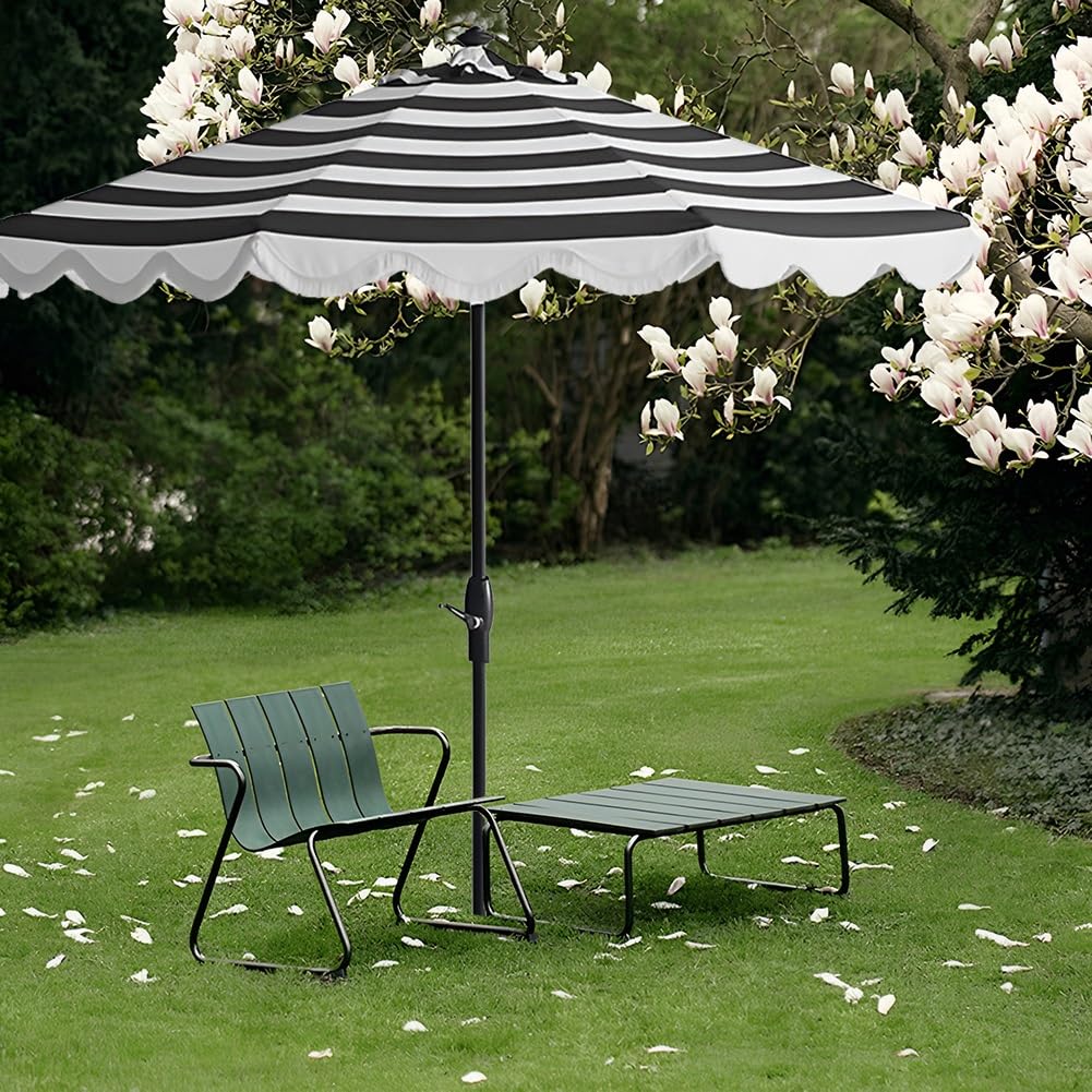 black scalloped patio umbrella Amazon.com: UYCVT 270Cm Scalloped Patio Parasol Outdoor Table Umbrella with  Crank 8 Sturdy Ribs Retro Sunshade Umbrella for Lawn Pool Deck-Black-270cm/8.8ft  : Patio, Lawn & Garden