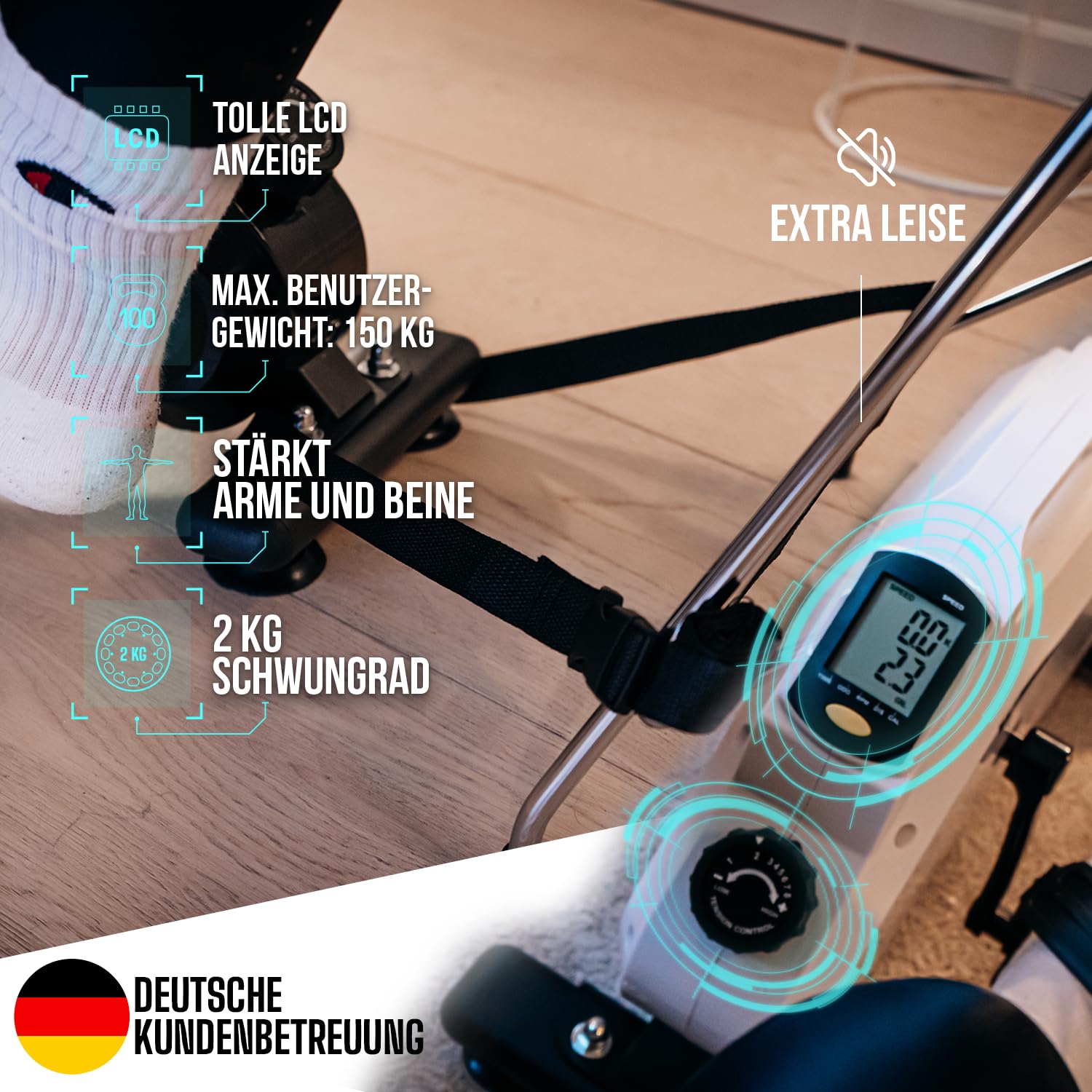 Arm- und Beintrainer, Mini-Heimtrainer, Bewegungstrainer, Training im Home-Office, mit Trainingsdisplay, Hometrainer, Verschiedene Widerstandsstufen, Seniorentrainer