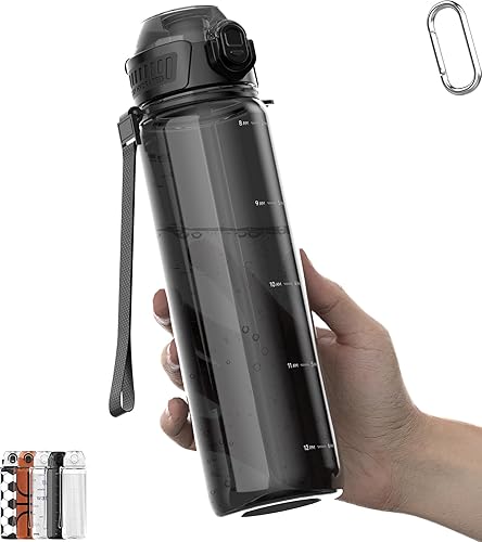 Botella de agua deportiva de 32 oz1 L, tritán duradero, a prueba de fugas, apta para lavavajillas, sin BPA, resistente a caídas, tapa para beber